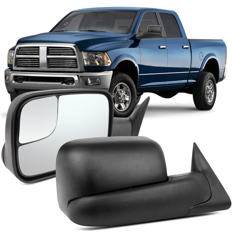 OCPTY Towing Mirror With Manual Adjusted Left Side Tow Mirror Compatible With 1994-2001 For Dodge For Ram 1500 1994-2002 For Dodge For Ram 2500 3500 Truck With Black Housing - Image 1